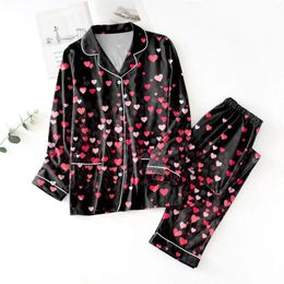 Men's Sleepwear Womens Pyjama Valentine'S Day Matching Set Ladies 2 Pieces Long Sleeve Love Print Button Shirts With Pants