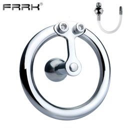 FRRK Small Negative Male Chastity Cage with Detachable Urethral Plug Stainless Steel Cock Lock Femboy Sex Toys Sissy Products 240105