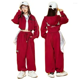 Clothing Sets 2024 Girls Hip Hop Dance Sports Kids Hooded Net Cover Coat And Pants Suit Fashion Jazz Modern Street Costumes