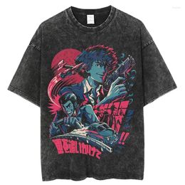 Men's T Shirts Funny Cowboy Bebop Anime Washed Cotton Tshirt Men Hip Hop Oversized Streetwear T-Shirt Women Harajuku Short Sleeve Tees