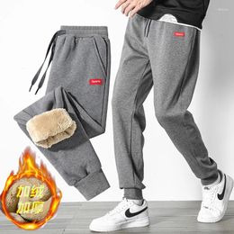 Men's Pants Plush Casual Autumn And Winter High Waisted Elastic Patchwork Pockets Drawstring Fashionable Solid Color