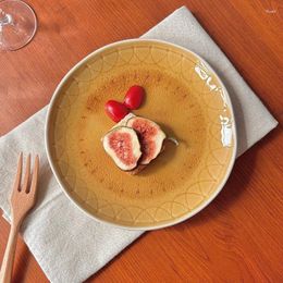 Plates 7.8 Inch Creative Ceramic Plate Japanese Style Vintage Round Flat Porcelain Dinnerware Breakfast Toast Vegetable Fruit