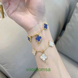High Quality Van 18k Gold Holiday Gift Bracelet Jewellery Fanjia Rose Red Agate Tiger Eye Stone Lucky Clover Laser Five Flower Womens With Box Pan
