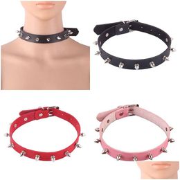 Chokers Sexy Gothic Pink Spiked Punk Choker Collar With Spikes Rivets Women Men Studded Chocker Necklace Goth Jewelry Drop Delivery Dhlch