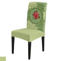 Chair Covers Christmas Green Pattern Poinsettia Cover Set Kitchen Stretch Spandex Seat Slipcover Decor Dining Room