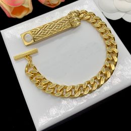 Curb Chain Thick Chain OT button Bracelets 18K Gold Plated Brass Brand Woman Men Bangles Hiphop Rock Style Link Premium Street Festive Party Jewellery Supply Gifts MB9