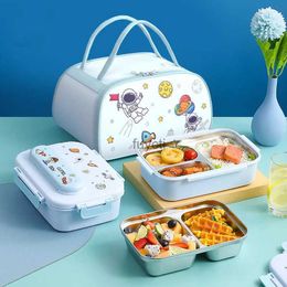 Bento Boxes Cartoon Stainless Steel 316 Thermal Lunch Box Leak-Proof Kids Microwave Bento Box Student Food Storage Container Dinnerware Set YQ240105