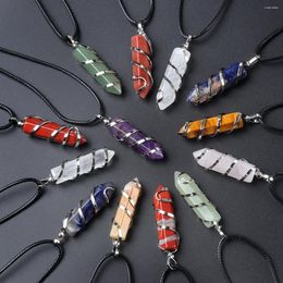 Pendant Necklaces 1PC Natural Crystal Tiger Eye Semi Precious Hexagonal Pillar Spiral Wound Necklace Jewelry Accessories Gift