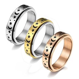 6mm Stainless Steel Spinner Rings Moon Star Fidget Ring for Women Stress Relieving Anxiety Rings Engagement Wedding Promise Band2622