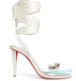 Luxury Women designer sandals shoes high heels Astrinodo 100mm Embellished Ankle-Tie Sandalies thin sandal heeled strap