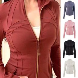 2024 Lululemen Womens Jacket Women's Slim Yoga Jacket Solid Breathable Workout Gym Coat Running Sport Sweatshirts Zipper Nylon Tight Tops