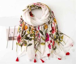 New Winter Scarf for Women National Style Fringes Viscose Ladies Floral Shawls Cotton Linen Scarves Ladies Foulard Muslim Hijabs4500561