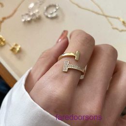 Fashion Tifannissm Ring online shop Minimalist Design Simple Water Diamond Gold Womens Instagram Style Personalised Index Finger 2024 New T Have Original Box