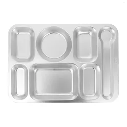 Dinnerware Sets Compartment Plate Stainless Steel Containers With Lids Dining Split Disc Tray Meal Holder Lunch Baby Kitchen Tableware