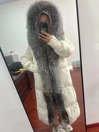 Winter Women Warm Coat 90% Goose Down Jacket Long Real Fox Fur Hooded Thick Luxury Outerwear Female Coat Streetwear 240105