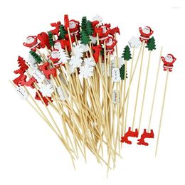 Party Decoration 50Pcs Christmas Bamboo Food Picks Toothpicks Santa Dessert Buffet Fruit Salad Year Xmas Supplies