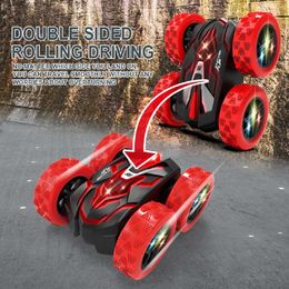 RC Car Gyroscope Standing Double Sided Stunt 4WD With Led Lights 24G R Remote Control 240104