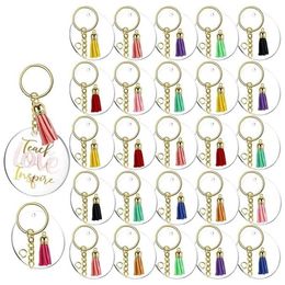 Keychains Lanyards 120Pcs Acrylic Keychain Blanks Tassels Clear Circle Blanks with Hole Key Rings with Chain Jump Rings for DIY Ke4875602