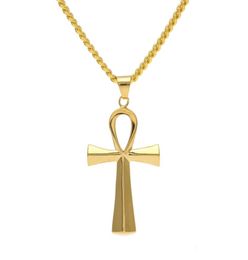 NEW Stainless Steel Ankh Necklace Egyptian Jewellery Hip Hop Pendant Iced Out Gold Key To Life Egypt Necklace 24" Chain5550503