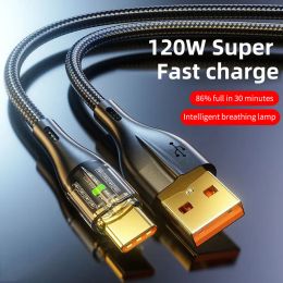 120W Super Fast Charging USB Type C Cable Nylon Braided Phone Charger Data Cord For Xiaomi Samsung Oneplus POCO 1m/1.5m/2m