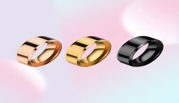 Yeni Tasarım 8mm Genişlik Siyah Titanyum Paslanmaz Yüzük Kadınlar Erkekler Yüksek Kaliteli Çift Yüzük Düğün Takı Q07088249386