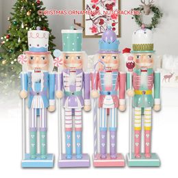 Merry Christmas Decoration 25/38CM Nutcracker Puppet Children's Gift Wooden Handcraft Candy Soldier Doll Toy Year Ornament 240105