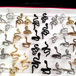 Jewellery 100pcs/lot Antique Punk Style Animal Snake Ring Gold Plated Sier Plated Black Hip Hop Rock Fashion Ring Party Jewellery