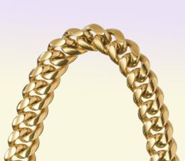 Mens Miami Cuban Link Chain Bracelet Solid 14k Gold Plated Stainless Steel319Q5598425