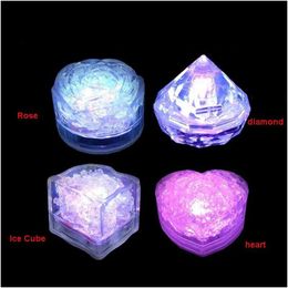 Night Lights Mini Led Party Square Colour Changing Ice Cubes Diamond Heart Rose Glowing Blinking Flashing Novelty Supply Bb For Drop Dhzkr