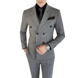 S-7XL Jacket Vest Pants High-end Bridegroom Wedding Dress Solid Colour Double-breasted Suit 3Pcs Mens Formal Business Suit 240104