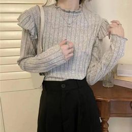 Women's Blouses Half-turtleneck Sweater Elegant Half-high Collar Knitted Pullover For Women Thick Ruffle Shirring Slim Fit Winter Top