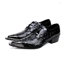 Dress Shoes Men Oxfords Leather Formal Iron Pointed Toe Casual Slip On Lace Up Black Alligator Zapato Hombre