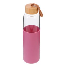 1pc Outdoor Glass Cup Mini Water Bottles Student Water Bottles Portable Water Cup Drinking Cup With Bamboo Cover 240105
