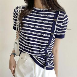 Shirts Plamtee Summer Retro Tshirts Sweaters Women Knitwear Office Wear Stripes Hot Stylish 2022 Chic Work Wear Short Sleeves Jumpers