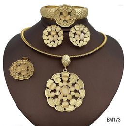 Necklace Earrings Set Italian Opal Gold Plated Round Pendant For Women African Jewellery Dubai Wedding Gift