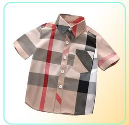 Moda criança crianças menino verão manga curta camisa xadrez designer botão camisa topos roupas 28 y358s6797289