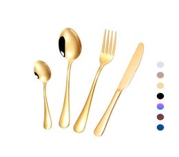 Laser Logo Restaurant Flatware Set Spoons Fork Knife Stainless Steel Gold Cutlery For Gifts Factory Direct s9501392