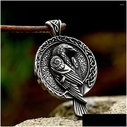 Pendant Necklaces Norse Odin Raven Necklace Stainless Steel Vintage Celtic Crow For Men Biker Amet Jewelry Wholesale Drop Delivery Pe Dhpmr