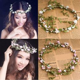 Bridal Hair Wreath Wrist Flower Headband Wedding Veils Headpieces Accessories For Bridesmaid Wedding Hats Headdress Quinceanera Tiaras 15 Bohemian Fascinator