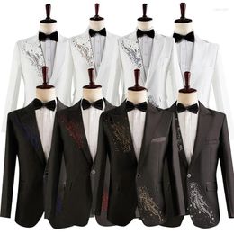 Men's Suits Floral Jacquard Men Slim Fit With Wedding Tuxedo For Groomsmen Black White Shawl Lapel Male Fashion Elegant Set Costume