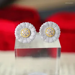 Stud Earrings ZOCA Vintage Brushed Design Elegant White Daisy 925 Sterling Silver Gold Plated Women's Fine Jewelry Gift Party