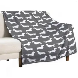 Blankets Wire Haired Dachshund White Wiener Dog Silhouette(s) Throw Blanket Soft Plush Plaid Sofa Quilt