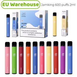 EU Stock Jam King Ecig Vapes Puff 600 2ml E-juice 10 Flavors Disposable Cigarette China Wholesale Vape Stick 550mAh Battery 20mg Nic Mesh Coil