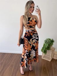 Work Dresses Women's Summer Vacation Suit Leisure Print Hanging Strap Neck Top Tie Up Half Skirt Beach Style Elegant Two Piece Set