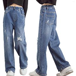 Trousers Teenage Girls Ripped Jeans With Hole Casual Loose Kids Leg Wide Denim Pants School Children High Waist 6 8 10 12 14Year