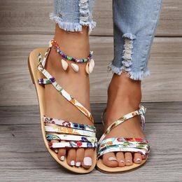 Sandals Outdoor Women's Beach Shoes Flat Summer Open Toe Leopard Snake Print Low Heel For Woman Roman Casual