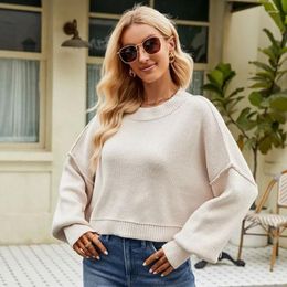 Women's Sweaters Stripe Loose Short Pullover Sweater Fashion Long Sleeve Round Neck Knit Cropped Top Autumn Casual Oversized Jumper