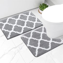 Olanly Bathroom Rugs Set 2 Pc Microfiber Bath Shower Mat UShaped Toilet Rug Machine Wash Dry Non Slip Absorbent Shaggy 240105