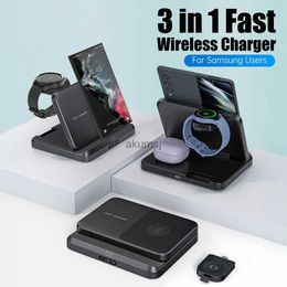 Wireless Chargers 3 in 1 Wireless Charger Stand for Samsung Z Fold 3/S23 Ultra/Note 20 Fast Wireless Chargers Foldable for Galaxy Watch 5/EarBuds YQ240105