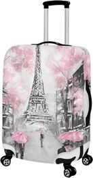 Eiffel Tower Print Luggage Cover High Elastic Spandex Suitcase Protector Durable Washable Dustproof Bag Covers 240105